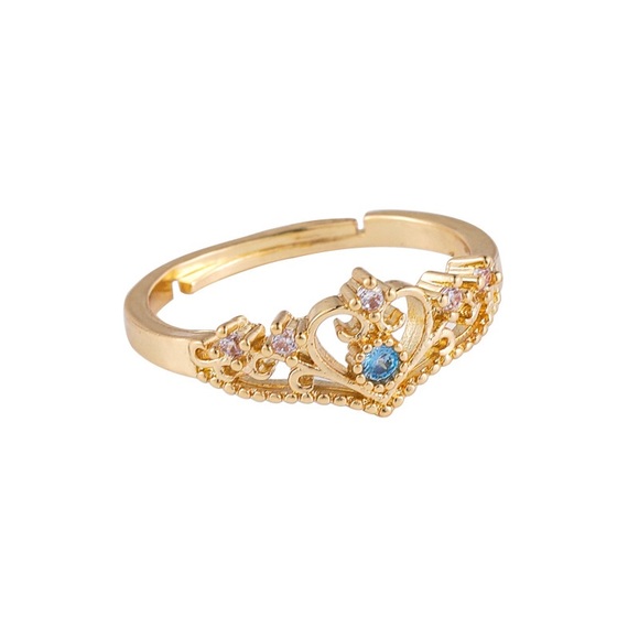 3/$25🦋 Blue Crystal Princess Ring Gold Adjustable - Picture 2 of 2